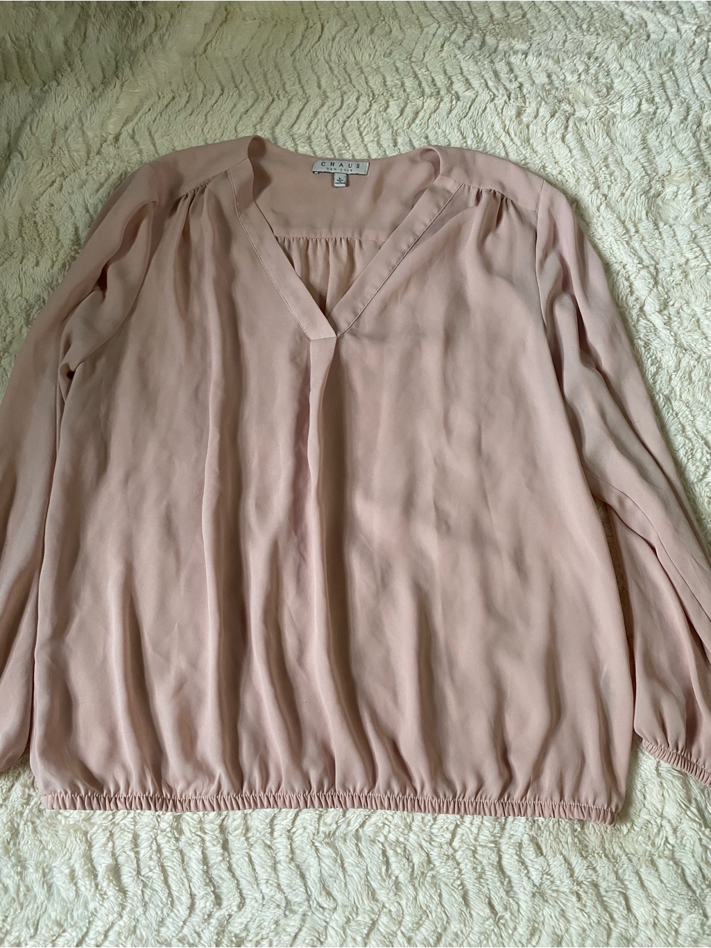 Chaus Pale Blush V-Neck Peasant Blouse